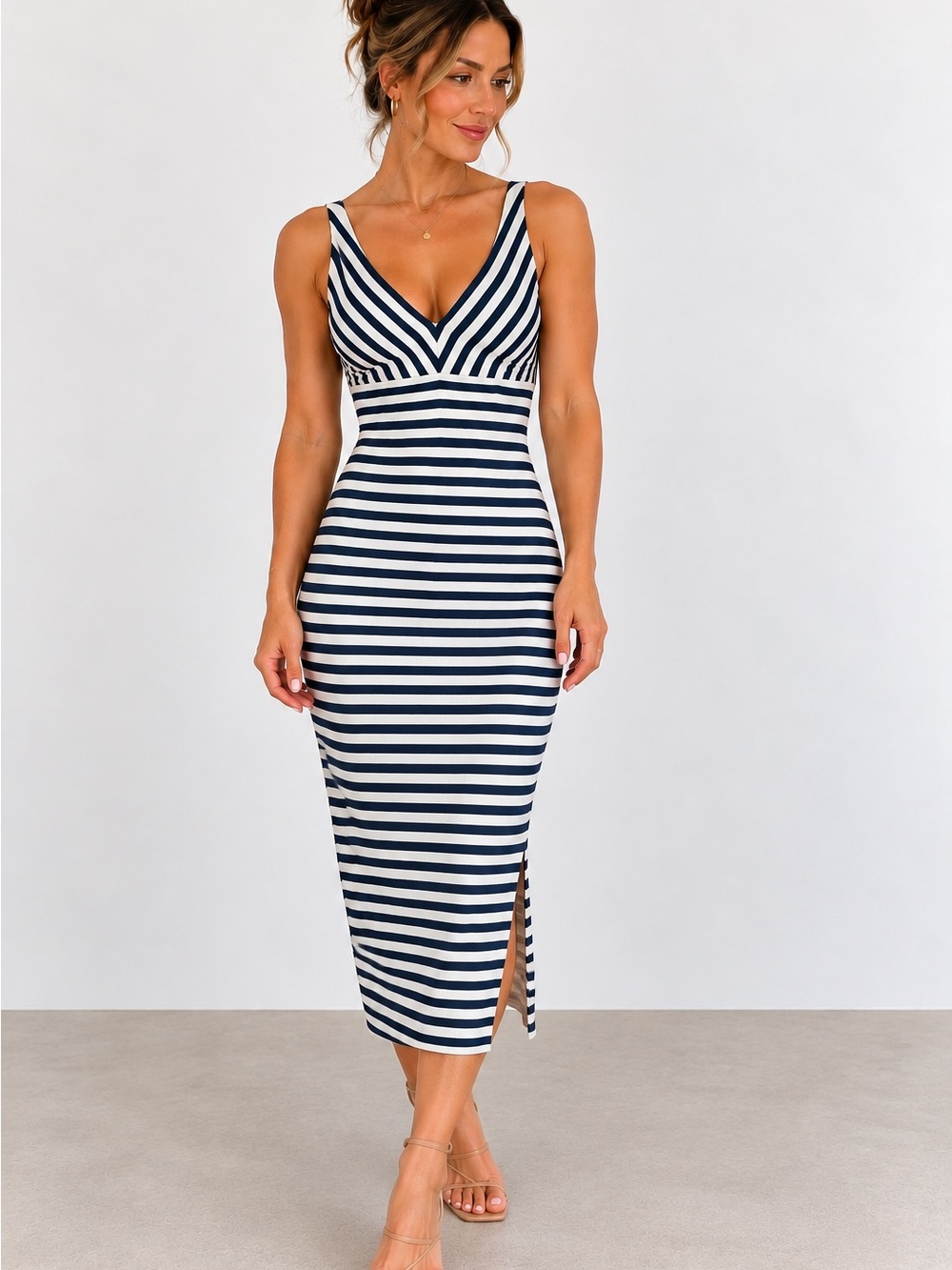 Cupcakes and Cashmere Striped Midi Dress – Size Small — Navy & Ivory
